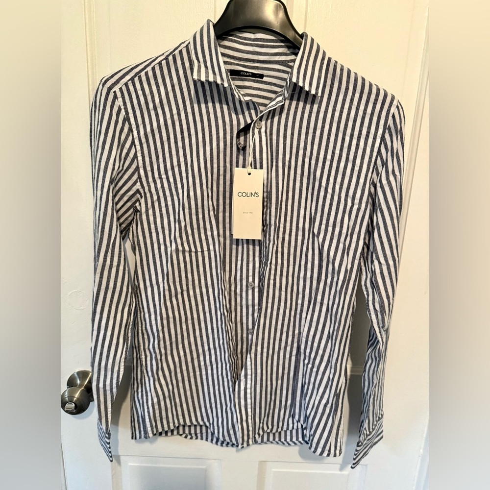 Black and White Striped Cotton Men's Shirt